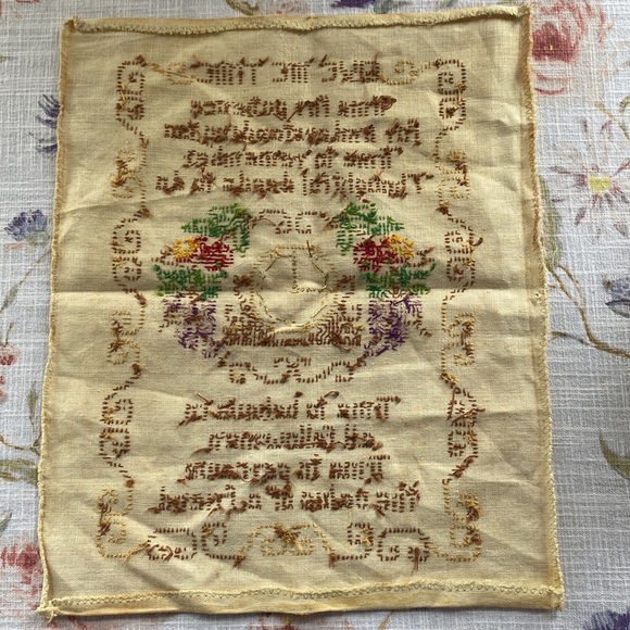 Antique vintage embroidery/stitchery give me time poem on the front with a clock - Picture 7 of 12